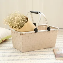 Custom polypropylene PP hand-woven iron frame storage basket Square portable vegetable shopping basket
