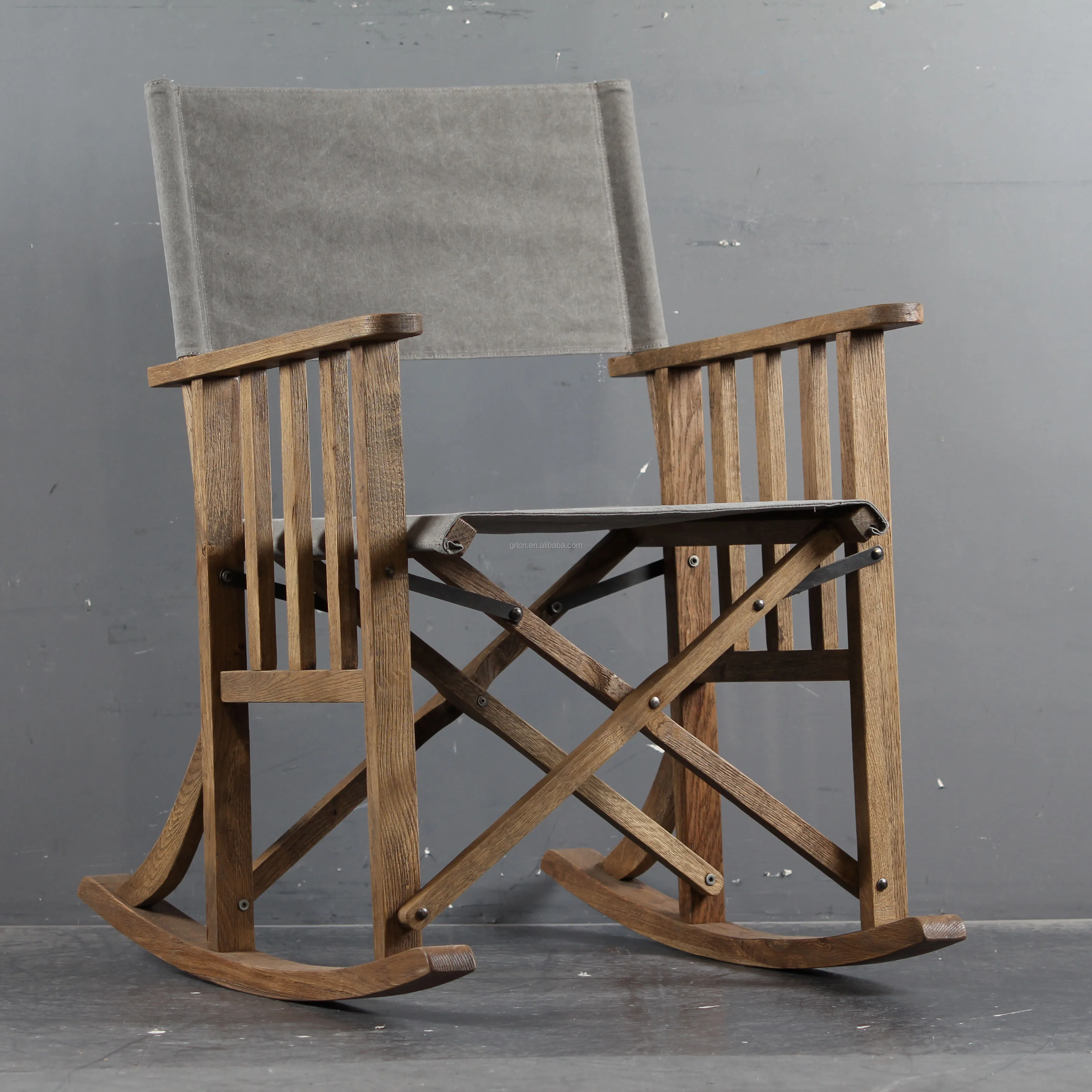 antique style rocking chair oak wood chair cotton seat and back