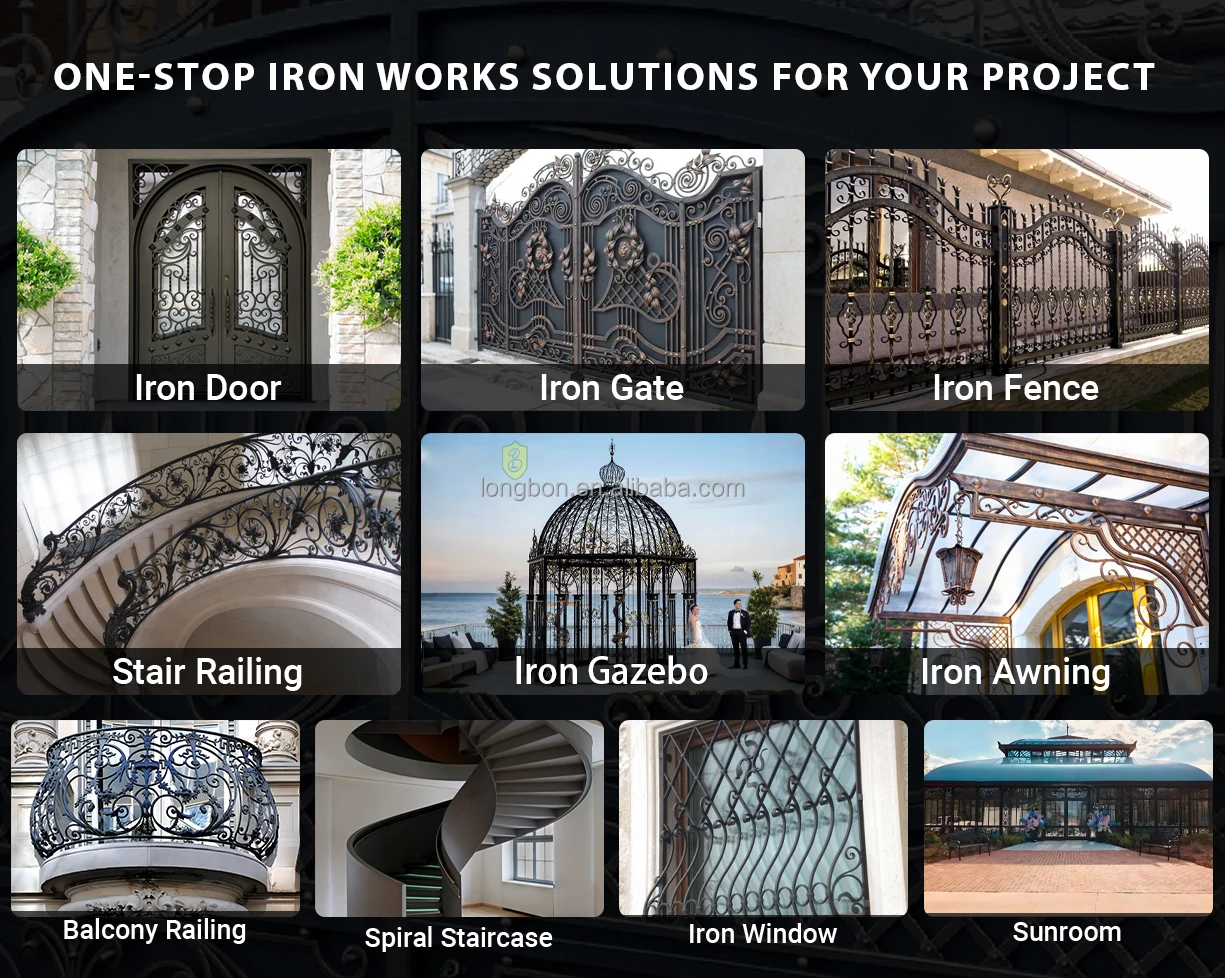 Modern Luxury Anti-Theft Wrought Iron Steel Front Door for Hotel & Villa Manual Opening Finished Surface Mexico Design