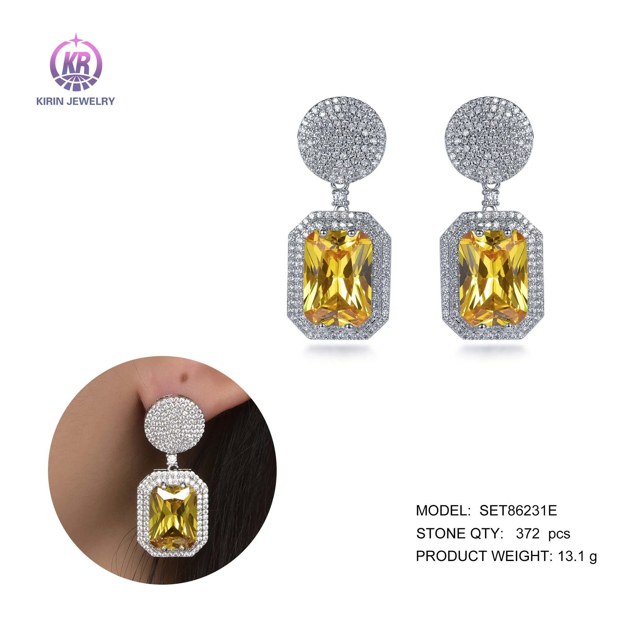 925 sterling silver drop earrings yellow crystal earrings pave cz canary zircon drop earrings