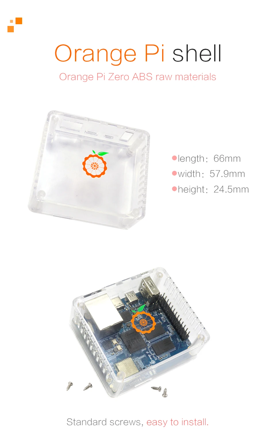 Orange Pi Zero 2 ABS Transparent Case, Transparent Environmentally friendly ABS raw material pi