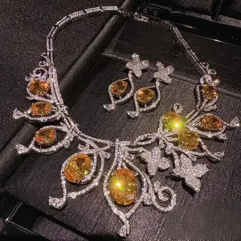 Austrian Court Vintage Large Gem Petal Necklace Zircon Sotheby's Twilight Yellow Bud Earrings Set Fine Jewelry for Anniversary