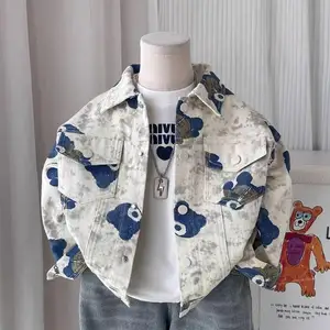 Customized New Fashion Trendy Boys' Jacket Turn-Down Collar Denim Spring Outfit for Toddlers Clothes for Kids