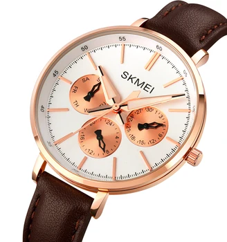 Hot Selling SKMEI 1665 Fashion Big Dial Genuine Leather Strap Luxury Dial Quartz Watches For Women