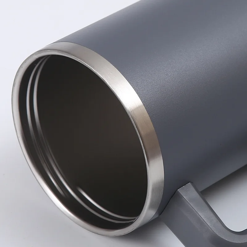 Logo Printed Stainless Steel Cup with Handle Double Walled Insulated Tumbler 40oz Coffee Travel Mug with Lid and Handle
