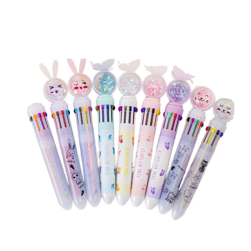 Art 10-in-1 Multicolor 0.7mm Plastic Retractable Ballpoint Pens for Office School Supplies Students Children Gift