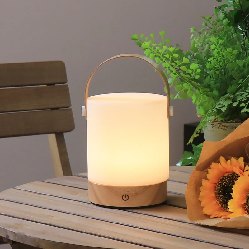 New 2023 Factory Direct Sell Pe Diffuse Wood 2000 4000 Mah Rechargeable Battery Operated Table Lamp Led For Home Camping