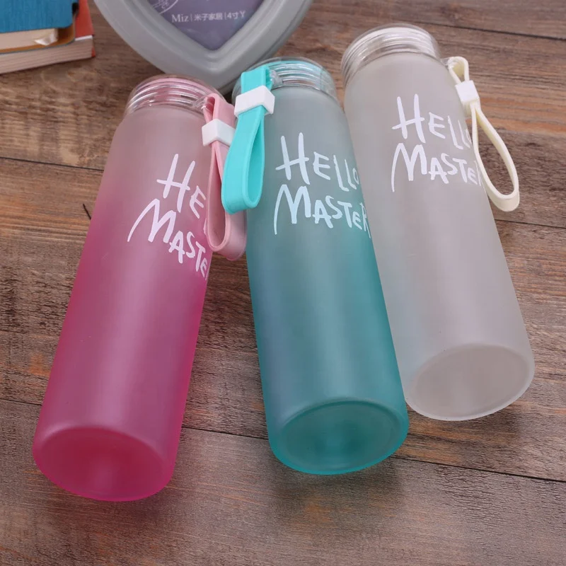 Wholesale High Grade Colorful Letter Frosted Water Bottle Gradually Change Color High Borosilicate Glass Water Bottle
