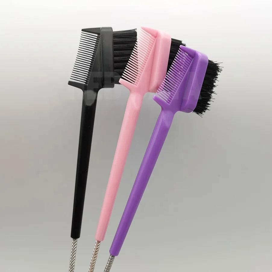 Оптовая продажа, розовая Двухсторонняя щетка 3 в 1 для управления краями бровей и Расческа с крысиным хвостом, оптовая продажа, частный логотип