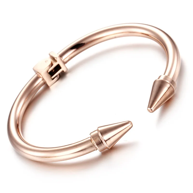 Spring Opening Flexible Stainless Steel Rivet Punk Nail Bracelet Bangle