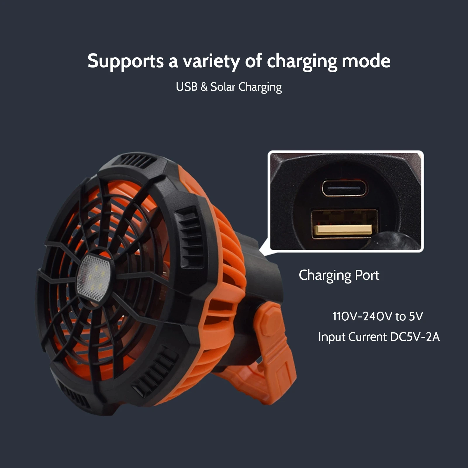 HAOX Electric Fan Portable Fan 3‑Gear with USB Data Cable for Outdoor for Camping 