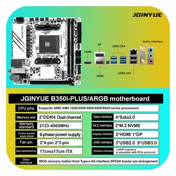 Placa-Mãe JGINYUE AMD AM4 ITX B350i PLUS ARGB para CPU R3/R5/R7/R9