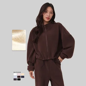 Roregal Autumn Winter New Fleece Zipper Stand Collar Sports Jacket Women Loose Casual Fleece Warm Jacket