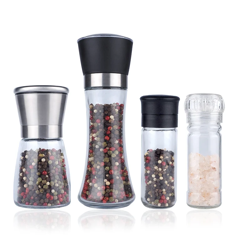 1pc Black Manual Pepper Grinder Salt Shaker Mill Kitchen Glass Seasoning  Bottle