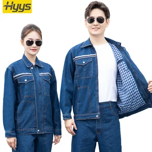 With Reflective Strips Denim Working Clothes With Lining Workwear for Men and Women Worker Scrub Uniform