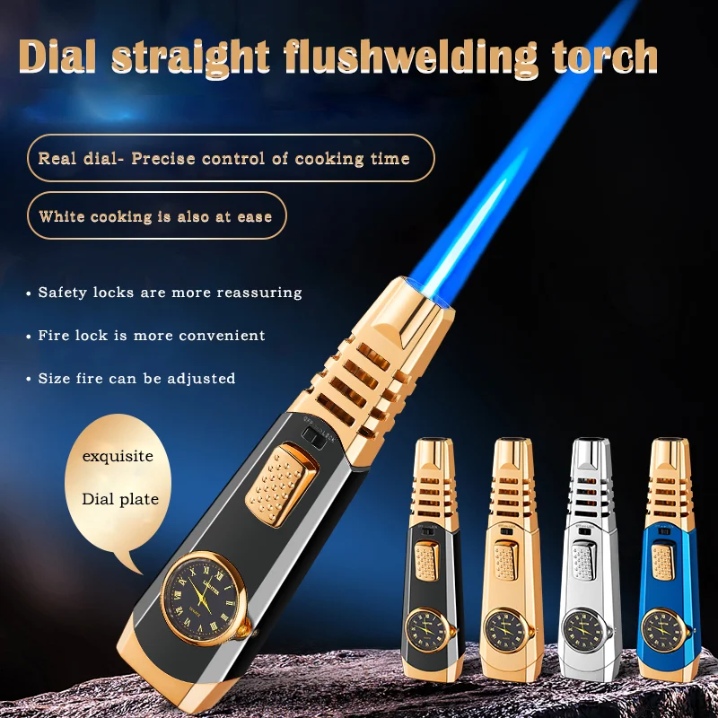 Quartz Dial Straight Blue Flame Blowgun Inflatable Lighter New Style Outdoor Barbecue and Torch