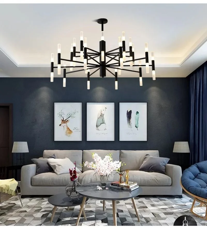 Modern Fashion Designer Black Gold Led Ceiling Art Deco Suspended Chandelier Light Lamp for Kitchen Living Room Loft Bedroom