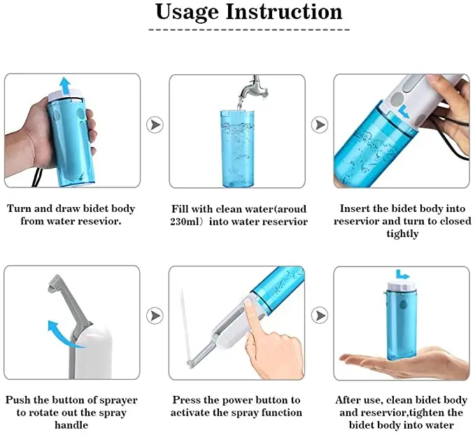 Rechargeable Battery Toilet Handheld Portable Sprayer Personal Bottle Smart Electric Bidet with USB Charger