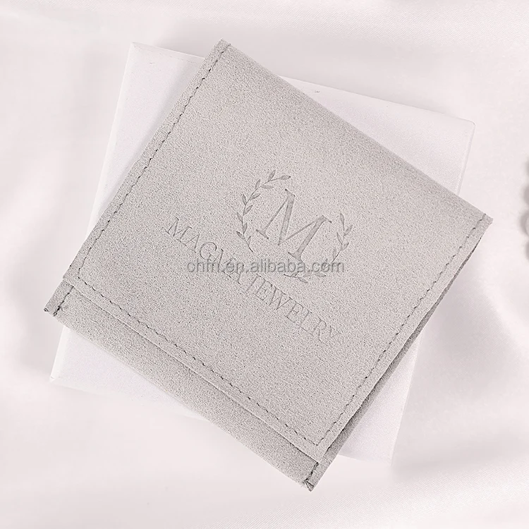 Customize Microfiber Fabric Envelop Small Luxury Jewelry Packaging Pouch Microfiber Bag With Enbossed
