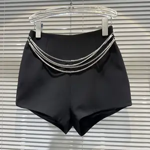 Wholesale Spring 2026 New Fashion Elegance Temperament Rhinestone Fringed Waist Chain Celebrity Suit Ladies Shorts