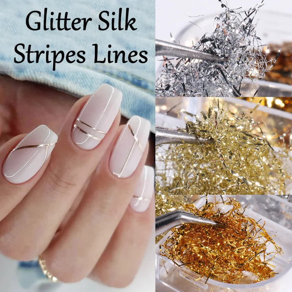Cheap 6 Grids/box Gold Silver Nail Foils Glitter Silk Stripes Lines  Aluminum Foil Flakes Nail Decoration