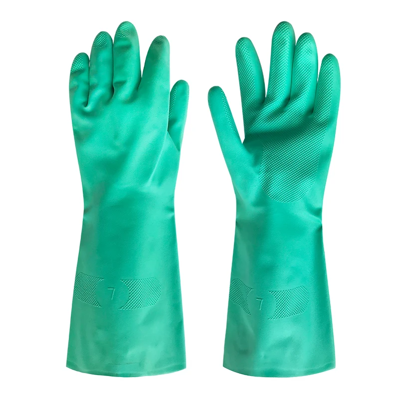 Super Nitrile Green or Blue  Solvent Resistant Gauntlet Safety GlovesRNF15
