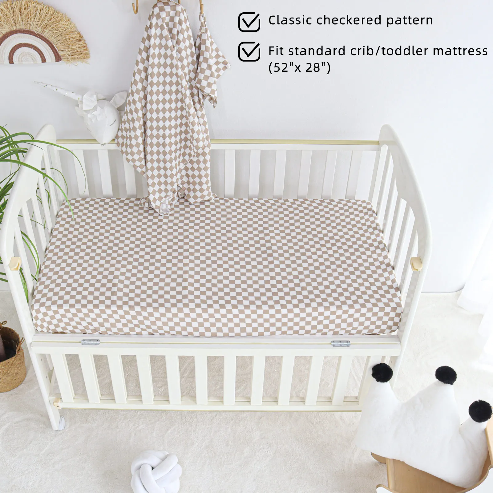 Customized Organic 70 Bamboo 30cotton Muslin Crib Sheet Checkerboard