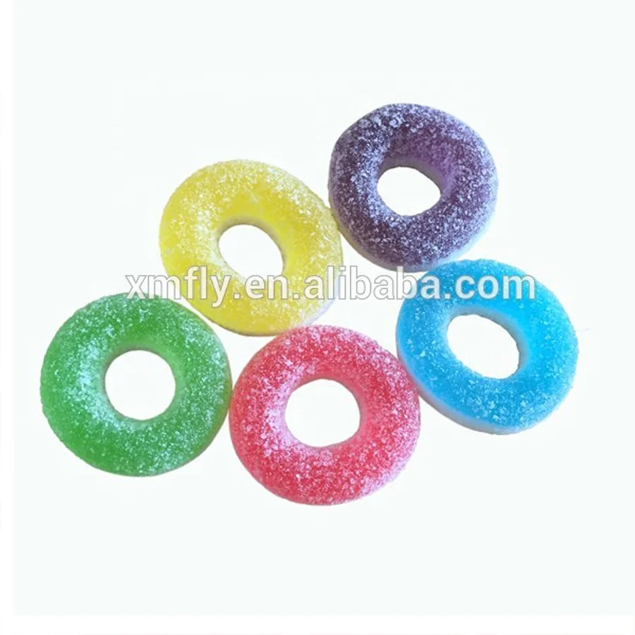 Mixed Color Soft Peach Flavored Ring Shaped Gummy Candy