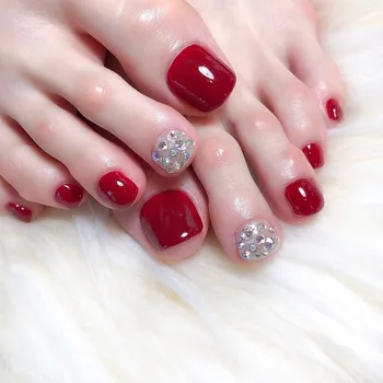 24 pcs/set Classic French Style Burgundy rhinestones make the skin appear fairer toe nails Wholesale 1181/1672