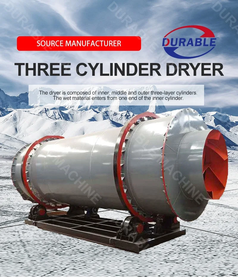 Rotary Drum Small Aggregate Dryer 3 Pass Rotary Dryer For Sand And Mineral Sand Drying System