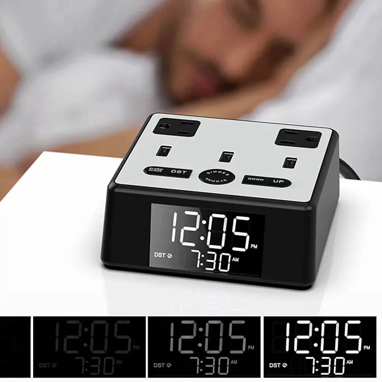 Светильник для пробуждения 3 Usb-порта 2 розетки переменного тока 6 футов шнур питания стабилизатор напряжения удлинитель зарядная станция кубический светодиодный цифровой