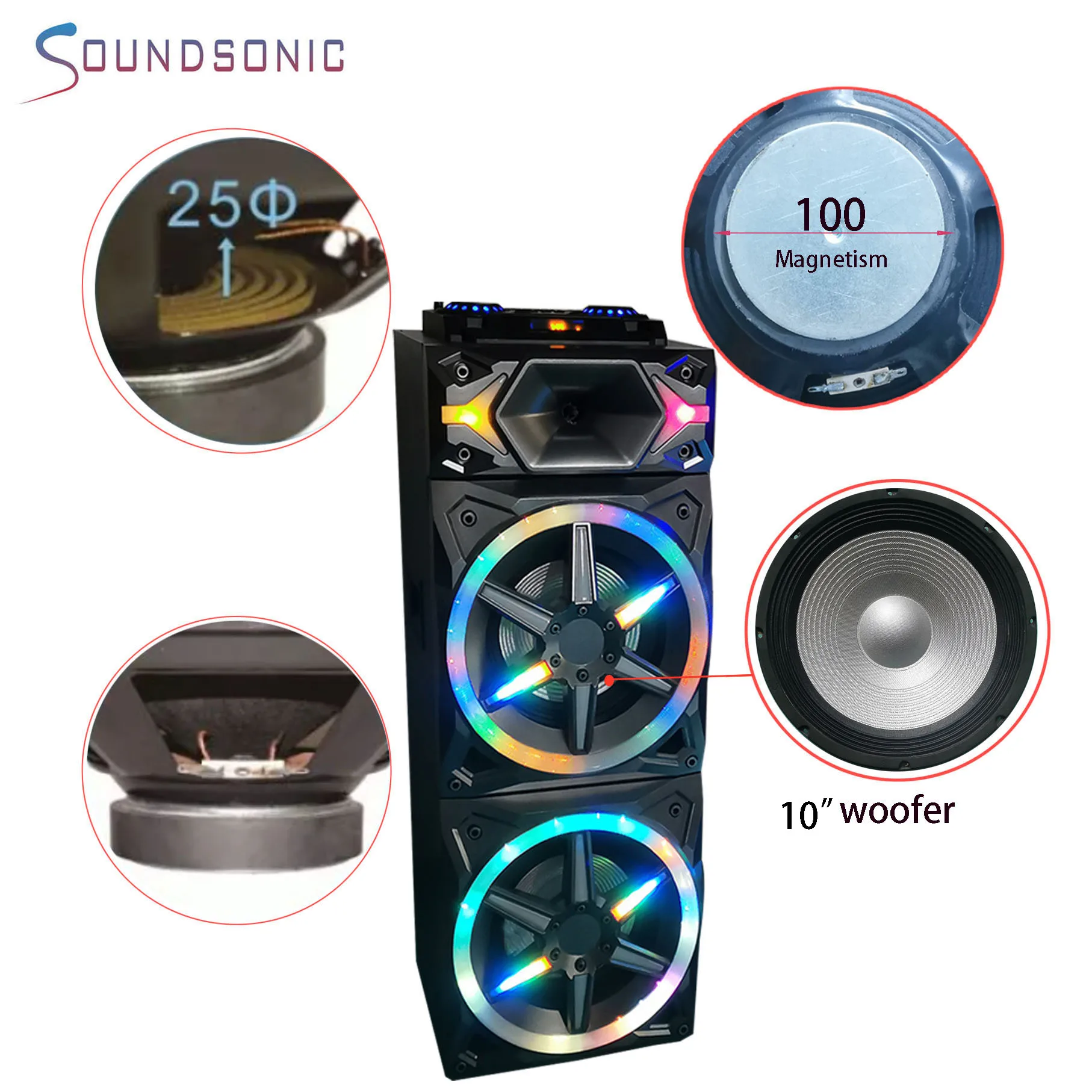 Производитель сабвуфер Большой питание двойной 10-дюймовый беспроводной BT pa открытый бас спикер партии караоке с беспроводным микрофоном *