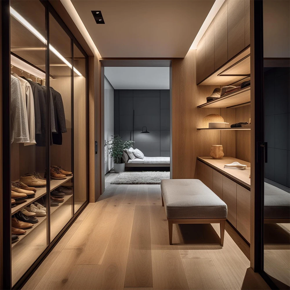 Glass Door Wooden Wardrobe Shelving Bedroom Wall Closet Systems Sliding Cabinets Custom Walk In Closet Wooden Wardrobe