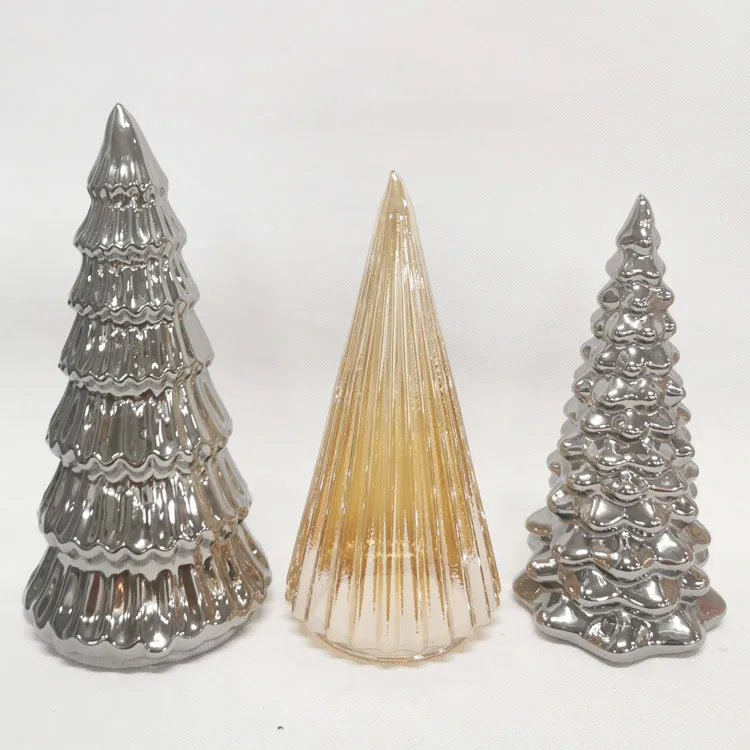 Pre illuminated light up gold best tabletop indoor led hand blown glass cone xmas christmas decor led light tree home factory