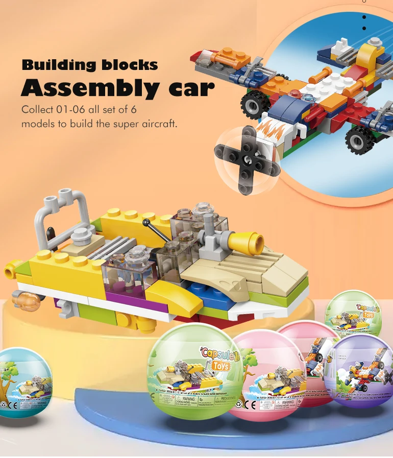 Educational creative assemble surprise egg capsule toys and games blocks car toy building mini bricks block toy egg capsule
