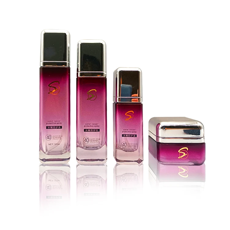 OEM Cosmetics Glass Set and Jars Containers Packaging Black Frosted Cosmetic Bottles pink