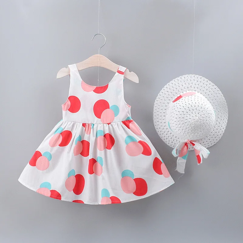 Новый дизайн; Одежда для младенцев; Летнее хлопковое платье без рукавов в горошек для девочек; Коллекция 2021 года; Платье для новорожденных с шапочкой