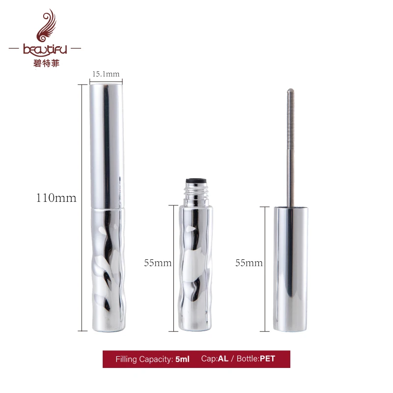 5ml Popular Water Ripple Style Empty Plastic & Aluminum Mascara Tube with Metal Brush