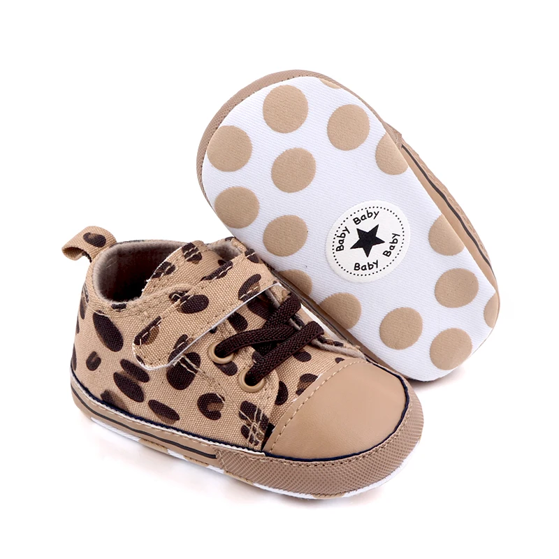 New Arrival Star Dot Canvas Baby Sneakers Shoes Lace up Walking Shoes Soft Sole Slip on House Slippers manufacture