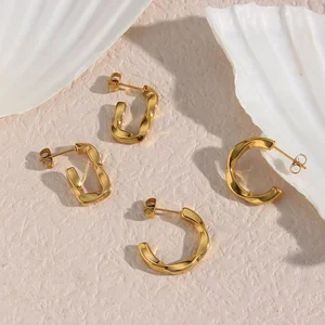 Fashion Jewelry Earrings Girl Huggie Chunky New Basic Twisted Geometric Hoop Earrings 18K Gold Plated Hoop Earring for Women