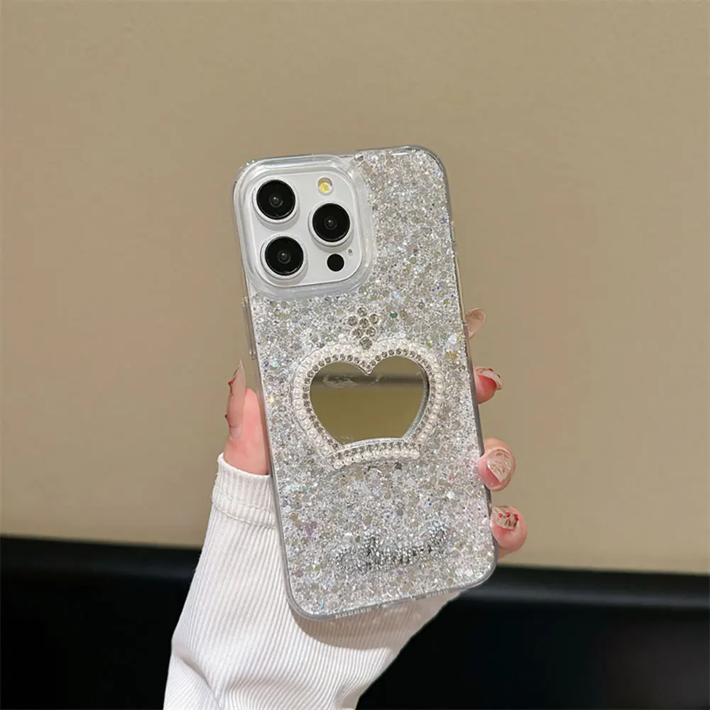 Laudtec Sjk763 Mirror Phone Case Bling Anti Fall Anti-Fingerprint High Quality Shell For Iphone 16 15 14 13 12 11 Plus Pro Max