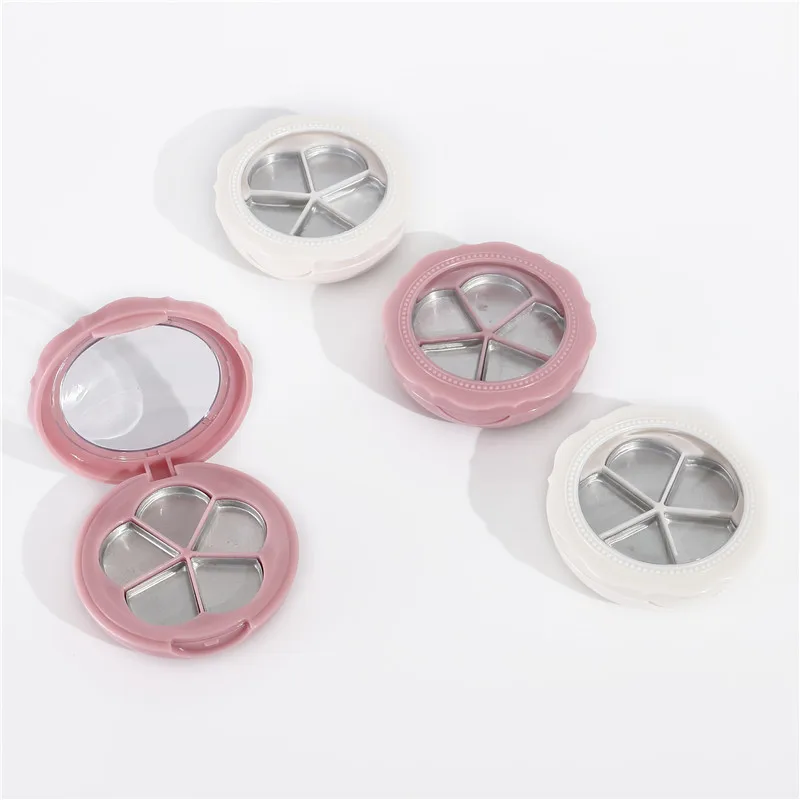Flower Shape 5 Components Double Layer with Brush and Aluminum Palette Lipstick case with Mirror Eyeshadow Compact Palette