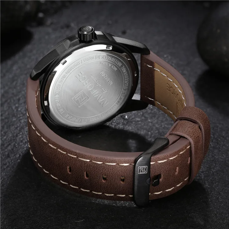NAVIFORCE Men Watch Date Week Sport Mens Watches Luxury Business Genuine Leather Quartz Male Clock 9124