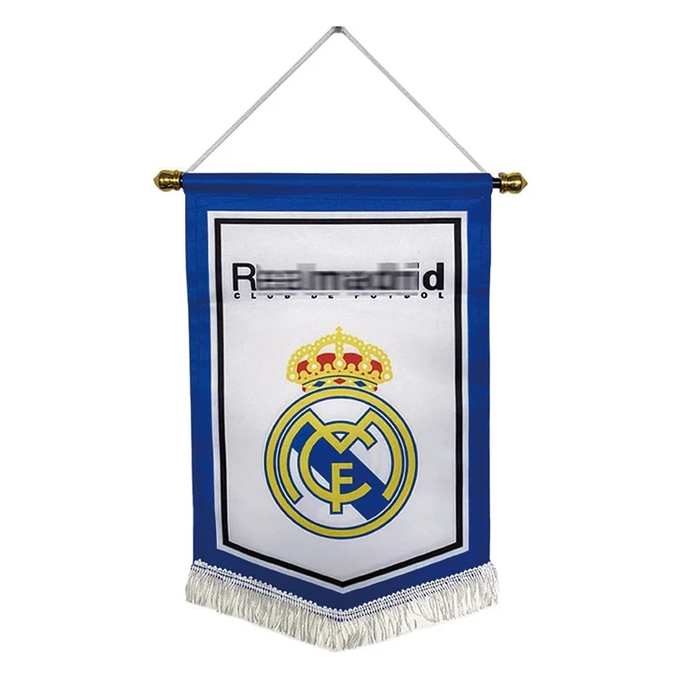 Custom Logo Single Double Side Sublimation Pennants Printing Satin Fabric Mini Football Team Soccer Flag Pennants