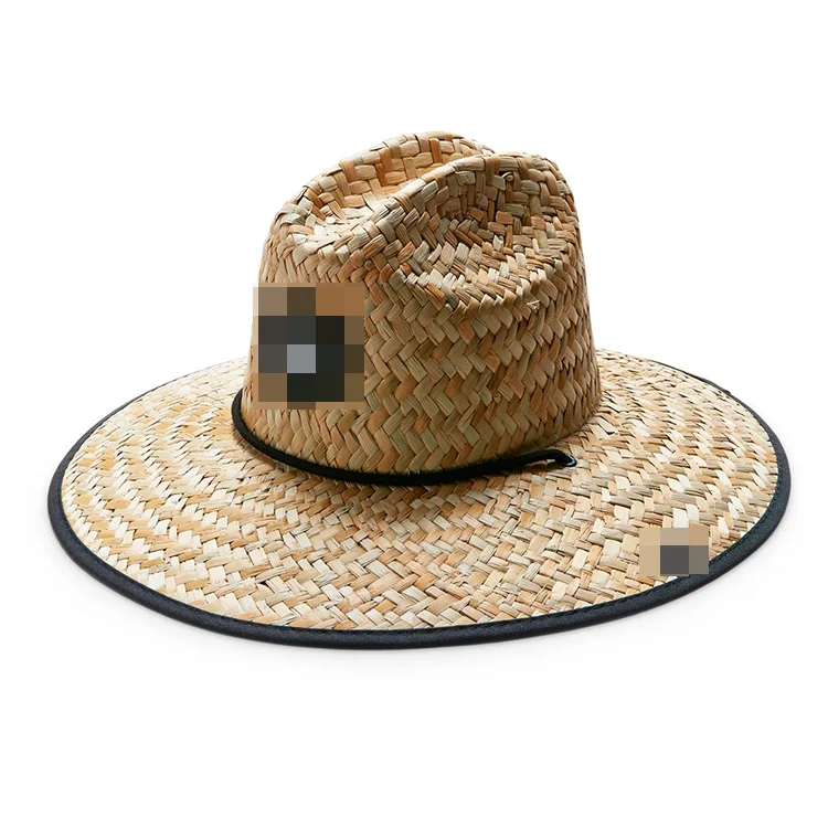 Custom Logo Woman Man Wide Brim Lifeguard Rush Straw Beach Sun Hat