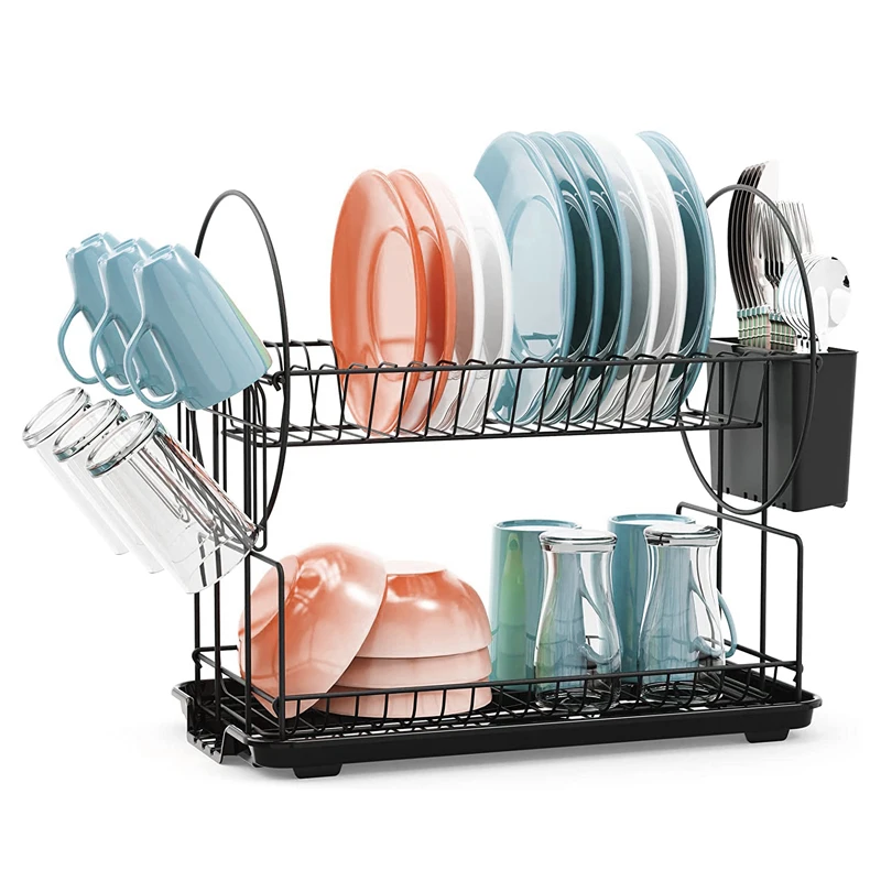 Buy Dish Drying Rack 2 Tier Dish Rack with Utensil Holder Cup Holder and  Dish Drainer for Kitchen Counter by Just Green Tech on Dot & Bo