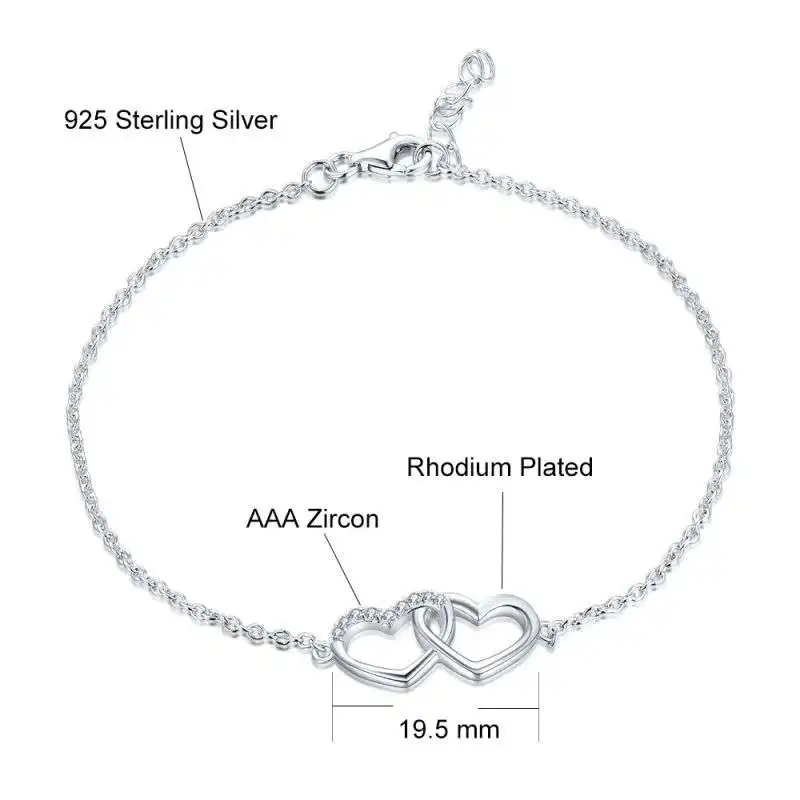 Bracciale con ciondolo a forma di farfalla e cuore in argento 925 e cristallo blu
