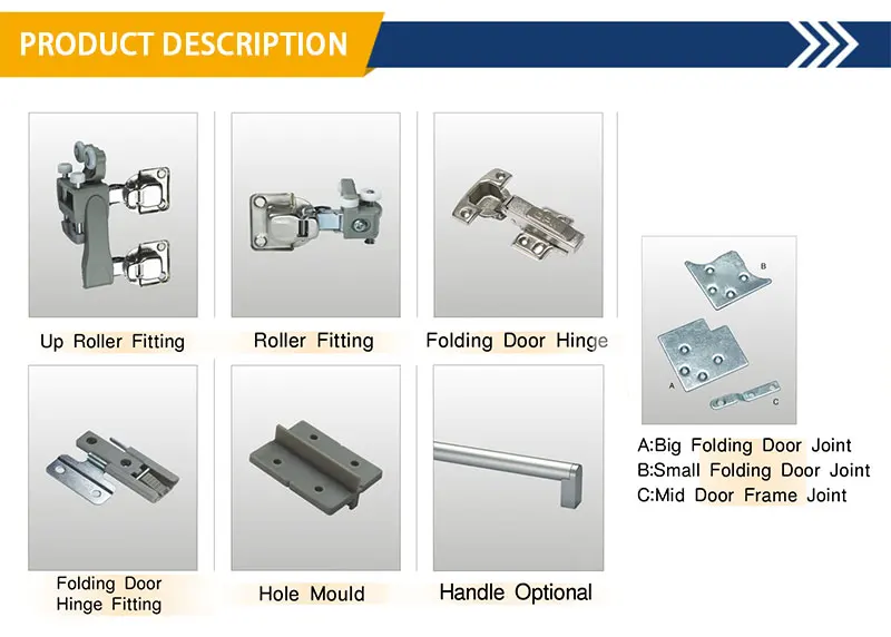 Aluminum Glass Folding Door Accessories Wardrobe Interior Doors