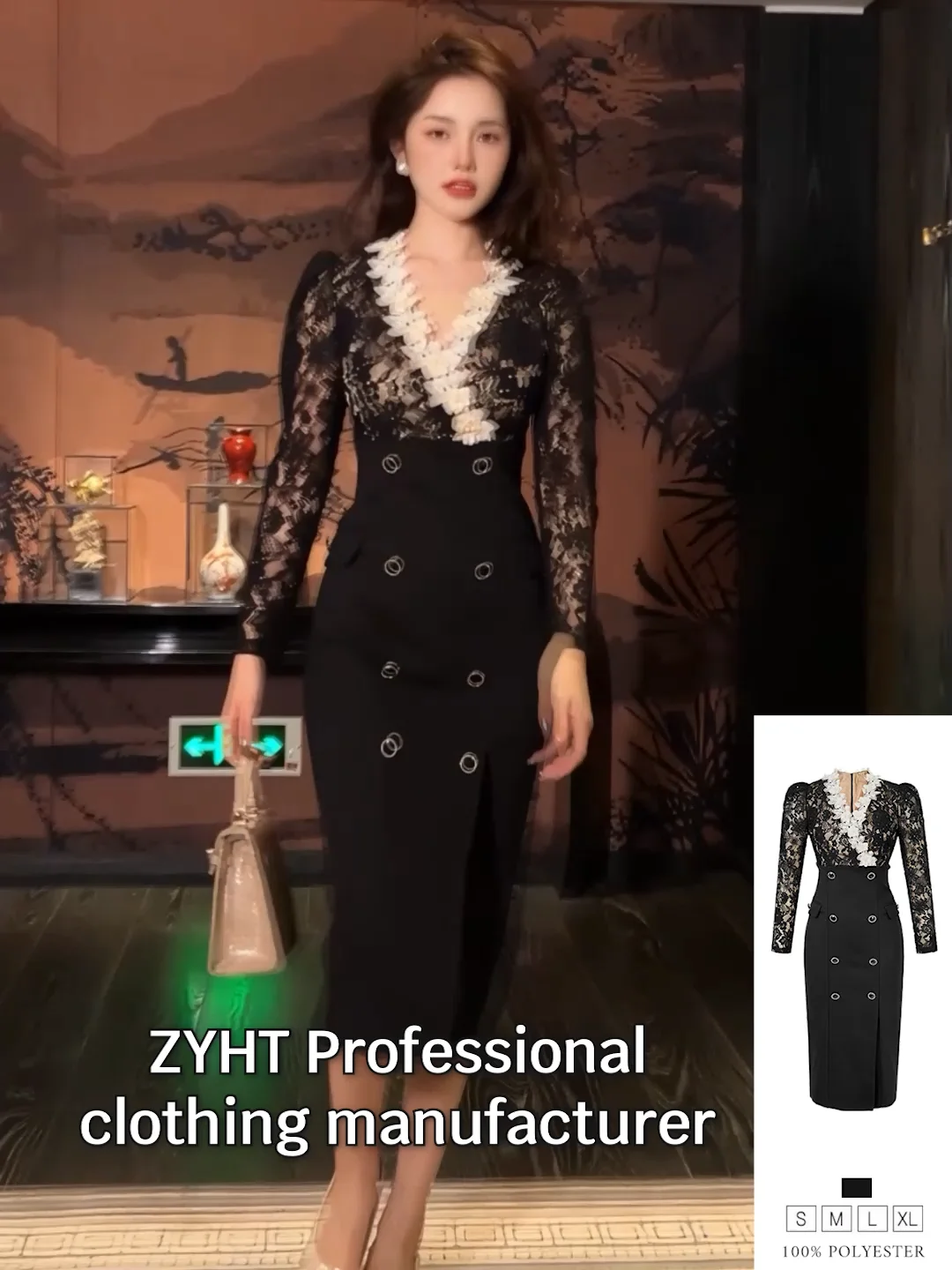 Zyht 11094 Spring Office Lady Midlength Lace Decoration Dress Fashion