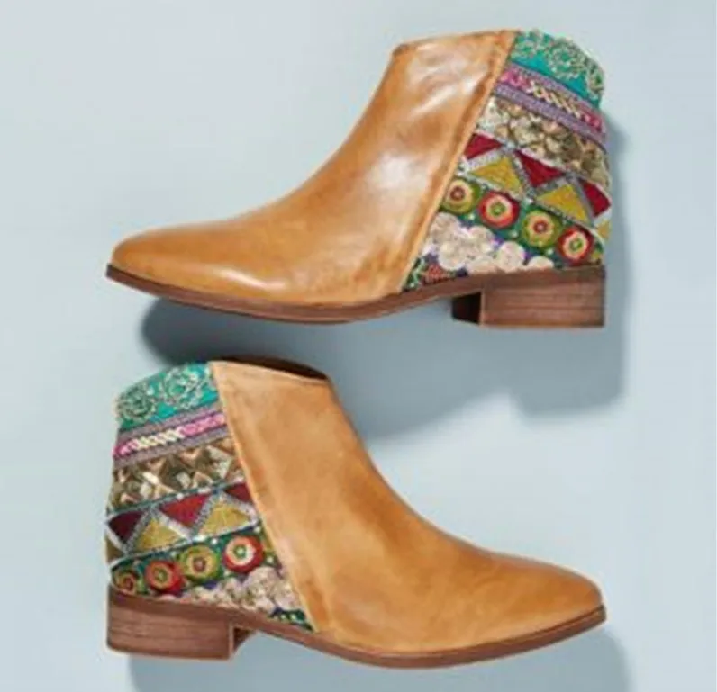 embroidered flat boots